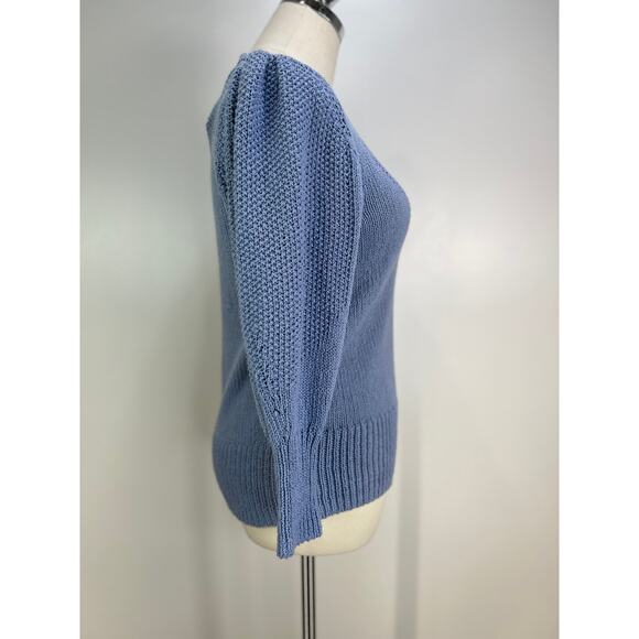 Brochu Walker Saskia Vee Cotton Knit Pullover Sweater Blue - Picture 5 of 7
